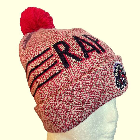 Toronto Raptors 47 Brand Red Pom Beanie Cuffed NBA Hardwood Classics Knit Hat - Picture 3 of 7